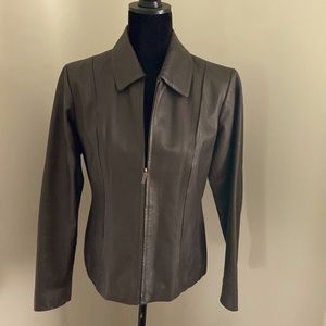 George Ladies Brown Leather Zip jacket size Small